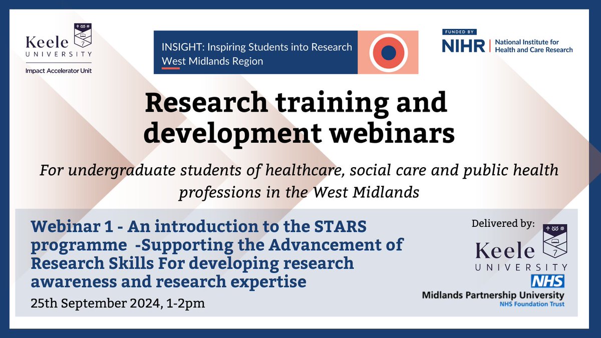 The West Midlands Insight Webinars are on the way! Register here to learn about research and how you can get involved: INSIGHT West Midlands - Keele University