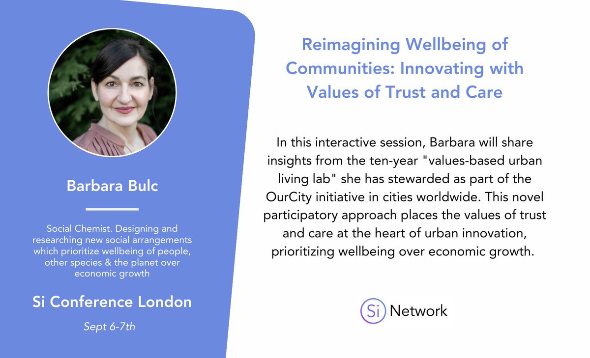 Barbara Bulc (@barbarabulc) on Twitter photo Join me Sept 6-7 at the global SYSTEMS INNOVATION CONFERENCE in London, hosted by <a href="/Sys_innovation/">Systems Innovation</a> at The Foundry!
I will speak about «Reimagining wellbeing of communities: Innovating with values of trust and care».
Full agenda: bit.ly/siconferenceag…
#systemschange Join me Sept 6-7 at the global SYSTEMS INNOVATION CONFERENCE in London, hosted by <a href="/Sys_innovation/">Systems Innovation</a> at The Foundry!
I will speak about «Reimagining wellbeing of communities: Innovating with values of trust and care».
Full agenda: bit.ly/siconferenceag…
#systemschange
