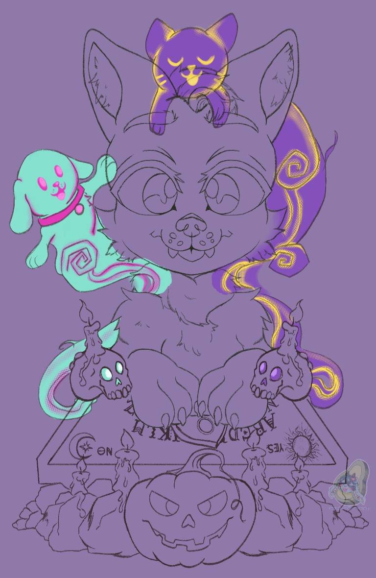 Ouija YCH WIP for Griffin the Folf!! 🎃✨️ spooky time is here eeep ^//^ 
#furryart #furryfandom #furryartist #ych #ychcommission #commissionsopen #spookyseason #folf