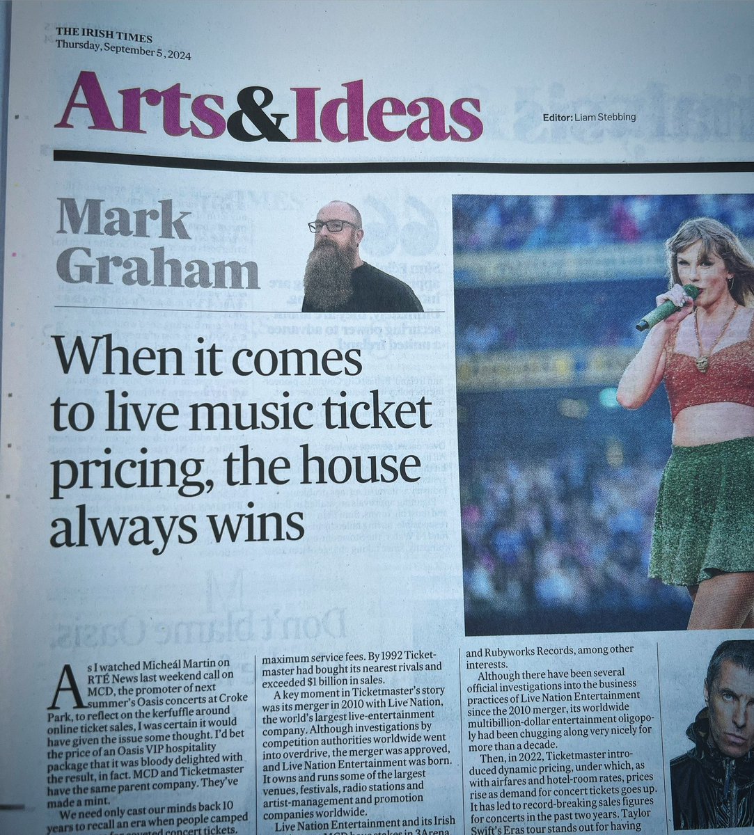 My tuppence worth on the #oasis #ticketmaster kerfuffle in the <a href="/IrishTimes/">The Irish Times</a> today. As part of my PhD research <a href="/SETUIreland/">South East Technological University</a> I presented on this topic at a conference in Newcastle in July, and I’m currently neck deep in the subsequent paper. It was impossible to keep schtum.