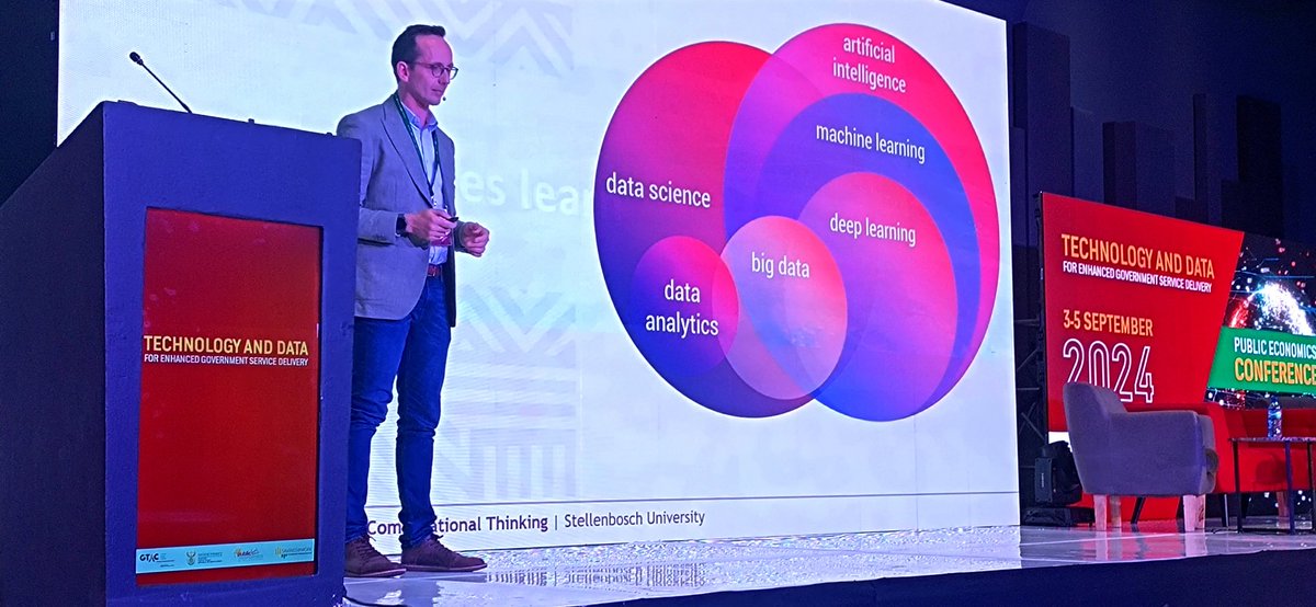 TaniaAjam's tweet photo. Prof Willem Fourie from Stellenbosch University's Policy Innovation Lab exploring #AI and other #EmergingTechnologies at the #GTACPEC Public Economics Conference. https://t.co/49BhCSdMUn