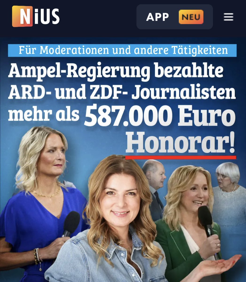 BREAKING NIUS: Journalisten des angeblich "staatsfernen" öffentlich-rechtlichen Rundfunks haben fast 600.000 Euro "Honorare" von der Bundesregierung angenommen. Das ist schlicht Korruption. nius.de/medien/ampel-r…