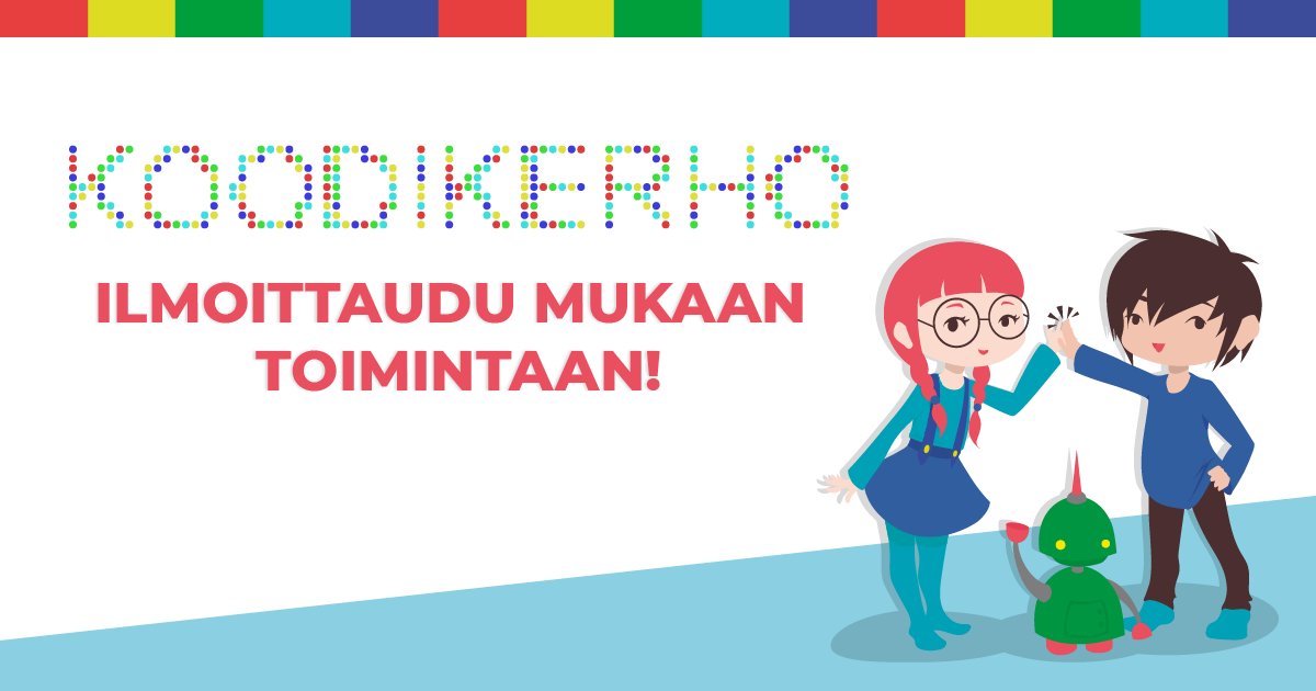 Uusia #Koodikerho'ja on käynnistynyt - Karkun koulu Sastamala, Roution koulu Lohja, ja Myllytullin koulu Oulu. Kiitos kaikille mukaan ilmoittautuneille mahtaville vapaaehtoisille ohjaajillemme sekä yhteistyökouluille!🤩Kiinnostuitko? Käy ilmoittautumassa:  koodikerho.fi/ilmoittautumin…