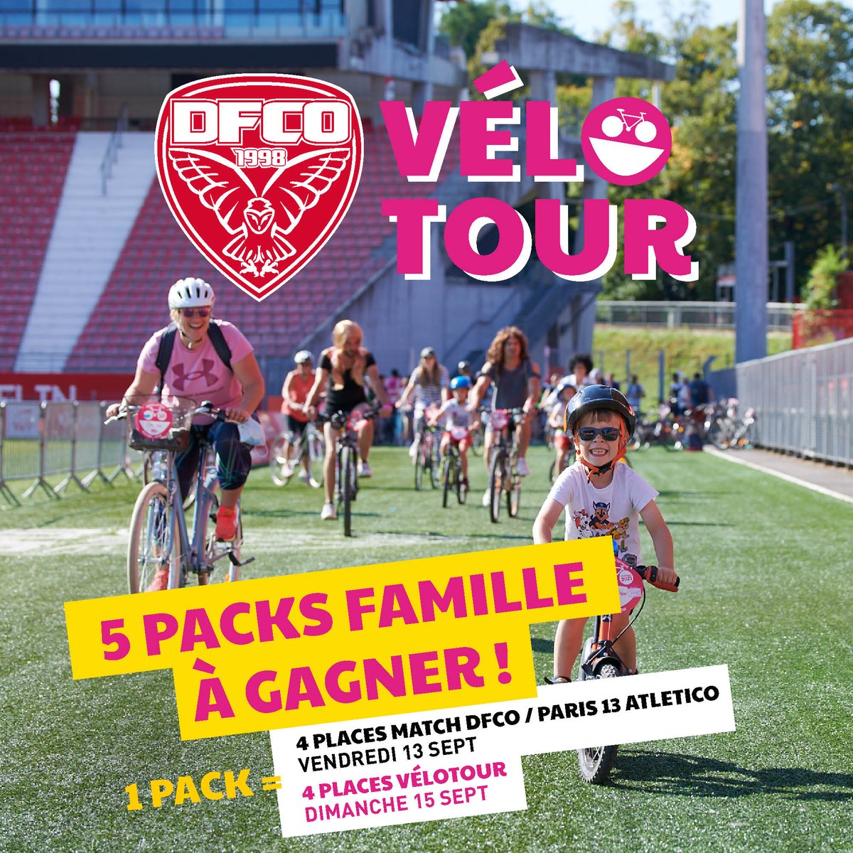 🤩 𝐉𝐄𝐔 𝐂𝐎𝐍𝐂𝐎𝐔𝐑𝐒 : 𝐕𝐞́𝐥𝐨𝐭𝐨𝐮𝐫 𝐞𝐭 𝐥𝐞 𝐃𝐅𝐂𝐎 𝐫𝐞́𝐠𝐚𝐥𝐞𝐧𝐭 ! 🚴‍♀️

5 packs famille <a href="/velotour/">VELOTOUR</a> 🤝 <a href="/DFCO_Officiel/">Dijon FCO</a> sont à gagner (4 places x2) ! 

𝐏𝐨𝐮𝐫 𝐭𝐞𝐧𝐭𝐞𝐫 𝐭𝐚 𝐜𝐡𝐚𝐧𝐜𝐞 : 𝐥𝐢𝐤𝐞 + 𝐦𝐞𝐧𝐭𝐢𝐨𝐧𝐧𝐞 𝟐 𝐩𝐫𝐨𝐜𝐡𝐞𝐬 !

Bonne chance !