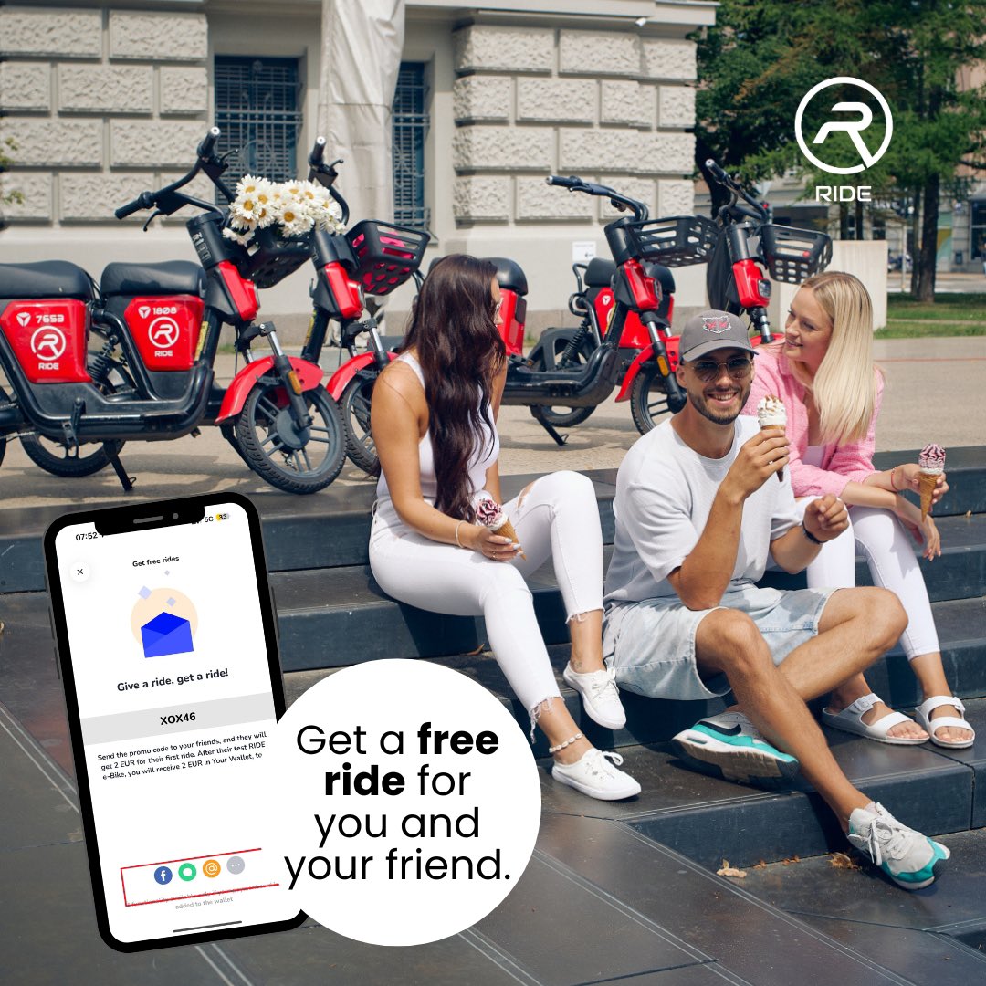 RideMobility's tweet photo. 💥Send your friend your unique code and you both get a FREE RIDE! ���
☝🏼On your RIDE application, select the MENU section and at the bottom you will see the option: 🚴🏼‍♂️Free ride. When you open it, you will be able to send your unique code to your friend. https://t.co/RT9hm2KkoH