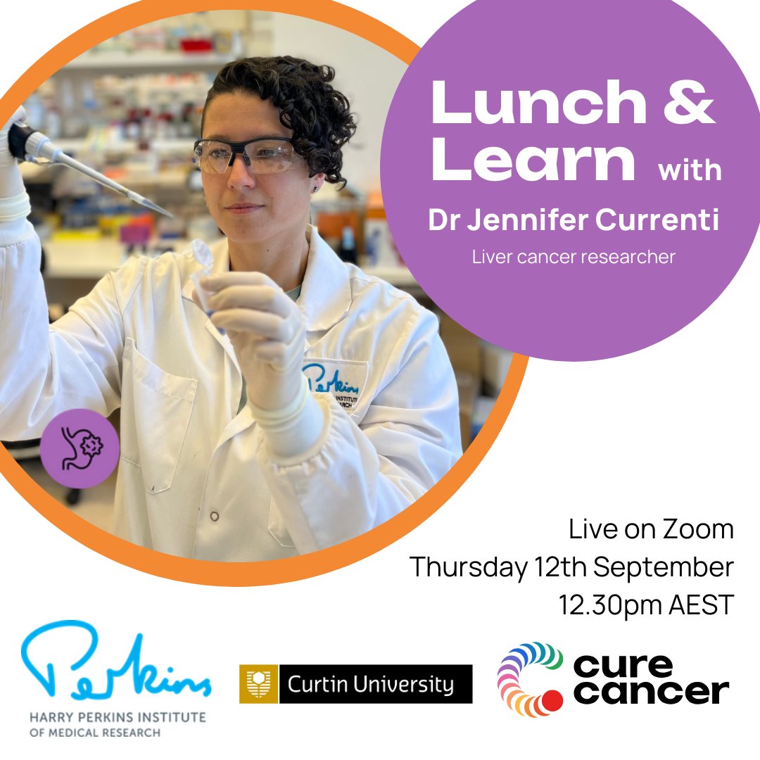 We're excited to introduce Dr <a href="/JenCurrenti/">Jennifer Currenti</a>, one of our 2024 grant recipients ✨

Join us for an exclusive information session with Jennifer, an emerging liver cancer researcher based at <a href="/PerkinsComms/">Harry Perkins Institute</a> &amp; <a href="/CurtinUni/">Curtin University</a>

Live on Zoom on 12/9 at 12.30pm, RSVP here curecancer.com.au/lunch-and-lear…