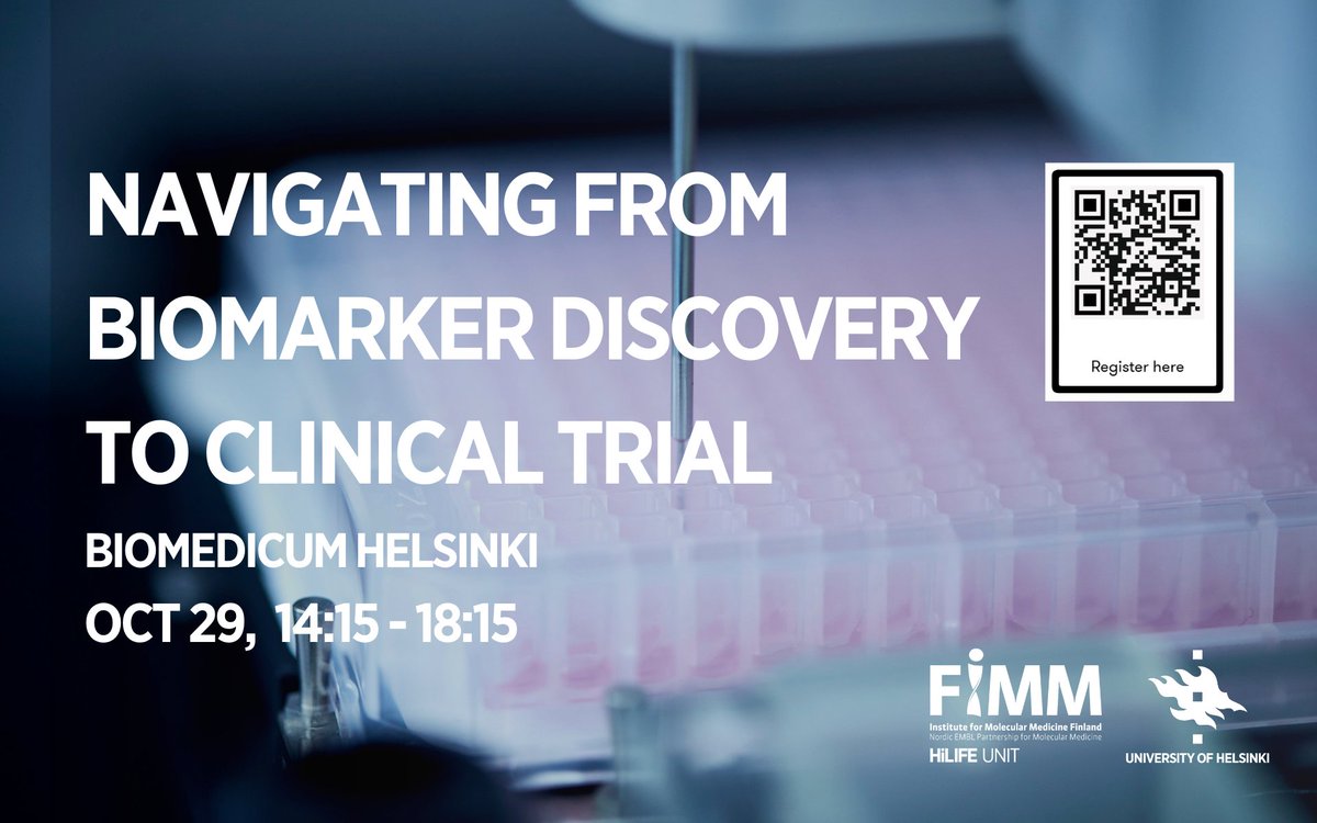 Do you have a promising biomarker that you're eager to validate in a clinical trial? Join us as we explore the journey from biomarker discovery to clinical trial execution, providing valuable insights and practical guidance for researchers and clinicians:
helsinki.fi/en/hilife-hels…