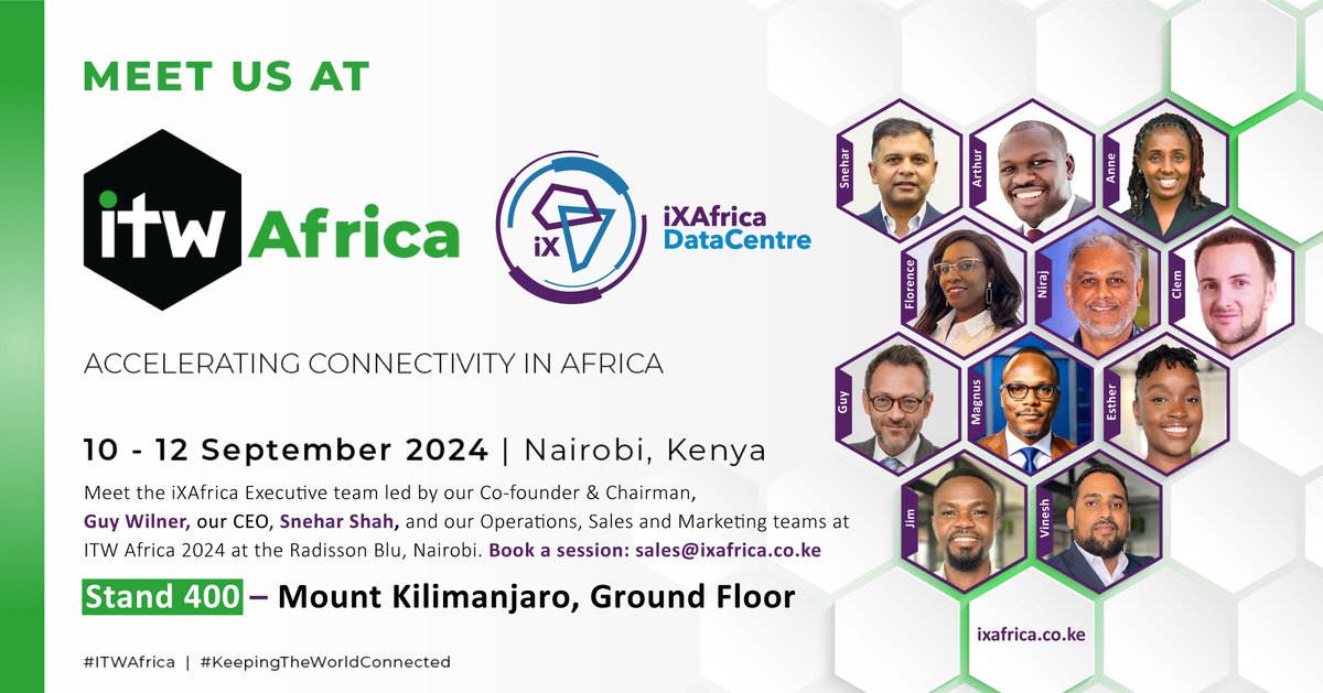 Meet the iXAfrica Data Centre Team at ITW Africa, Nairobi.

Radisson Blu, 10- 12 September 2024, Stand 400, Mount Kilimanjaro, Ground Floor.

#ITWAfrica #KeepingTheWorldConnected