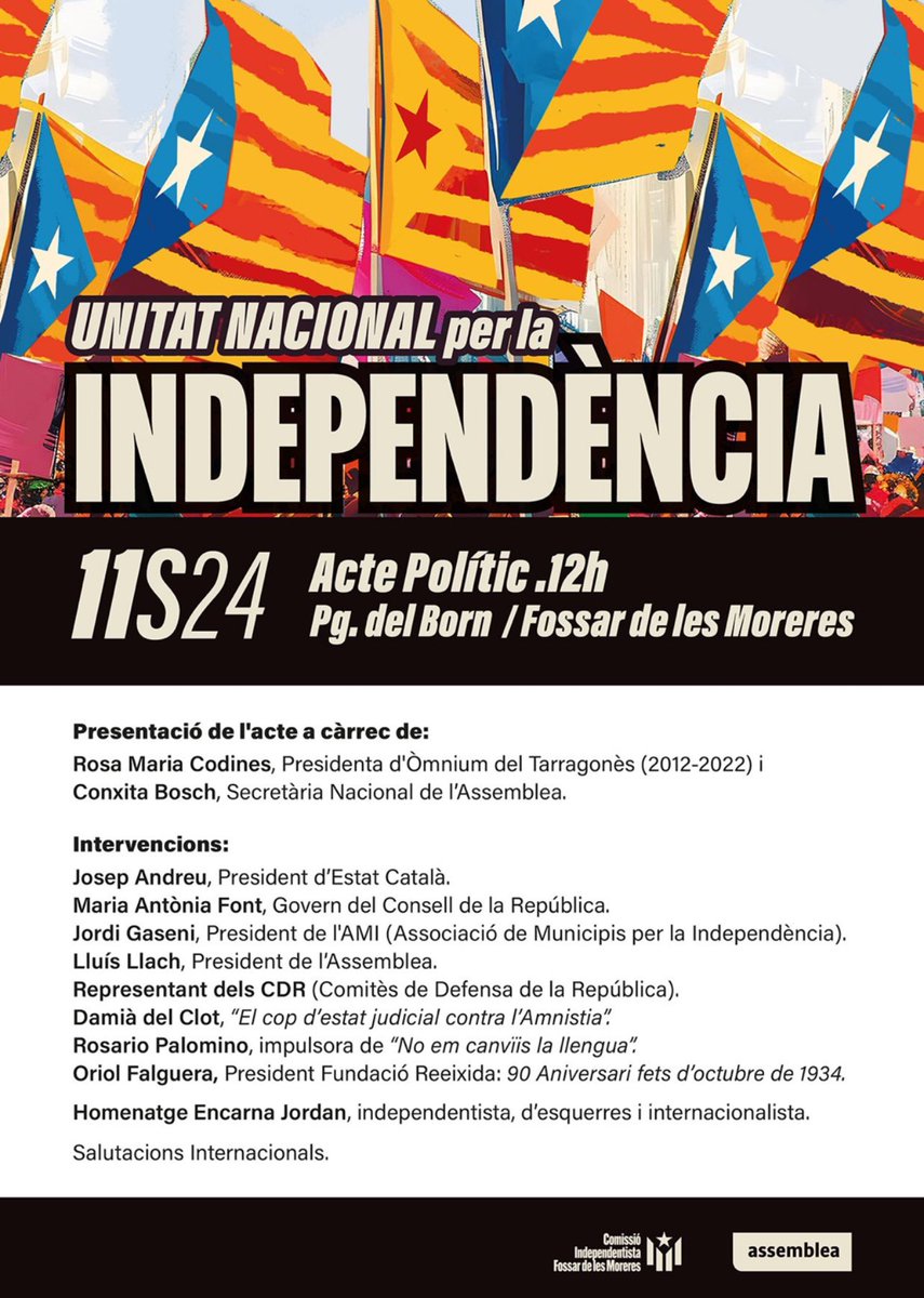 Rosario Palomino Otiniano (@rosariopalomi71) on Twitter photo 11S24. Unitat Nacional per la Independència! <a href="/assemblea/">Assemblea Nacional Catalana</a> <a href="/ConsellRep/">Consell de la República Catalana</a> <a href="/AMI__cat/">AMI</a> <a href="/CDRCatOficial/">CDR Catalunya #RevoltaPopular 🔥</a> <a href="/lluis_llach/">Lluís Llach</a> <a href="/mafontgela/">M. Antònia Font</a> <a href="/jordigaseni/">jordigaseni</a> <a href="/jandreud/">Josep Andreu</a> <a href="/ClotDel/">Damià del Clot Trias</a> <a href="/rosariopalomi71/">Rosario Palomino Otiniano</a> <a href="/rcodines/">Rosa Maria Codines</a> <a href="/bosch_conxita/">Conxita Bosch</a> 11S24. Unitat Nacional per la Independència! <a href="/assemblea/">Assemblea Nacional Catalana</a> <a href="/ConsellRep/">Consell de la República Catalana</a> <a href="/AMI__cat/">AMI</a> <a href="/CDRCatOficial/">CDR Catalunya #RevoltaPopular 🔥</a> <a href="/lluis_llach/">Lluís Llach</a> <a href="/mafontgela/">M. Antònia Font</a> <a href="/jordigaseni/">jordigaseni</a> <a href="/jandreud/">Josep Andreu</a> <a href="/ClotDel/">Damià del Clot Trias</a> <a href="/rosariopalomi71/">Rosario Palomino Otiniano</a> <a href="/rcodines/">Rosa Maria Codines</a> <a href="/bosch_conxita/">Conxita Bosch</a>