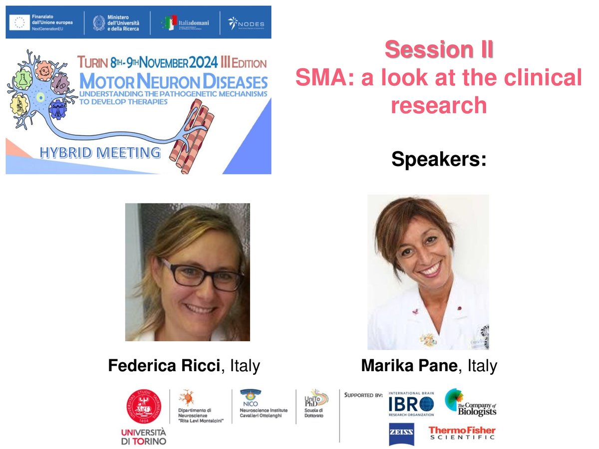 We are incredibly glad to introduce you Federica Ricci and <a href="/marika_pane/">marika pane</a>  as guest speakers of Session II about "SMA: a look at the clinical research" next Nov 8-9 in Torino! We are looking forward to it! <a href="/MarinaBoido80/">Marina Boido</a> <a href="/newronico/">NewroNico Brain Development and Disease group</a>