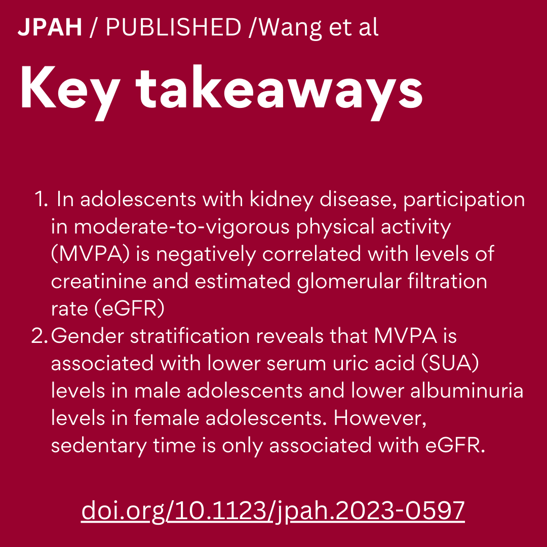 JPAHjournal's tweet photo. Kidneys work better in an active body. Amongst adolescents with #KidneyDisease, there are positive associations between increased #physicalactivity and reduced sedentary time, with specific markers of kidney function 

https://t.co/hY9Xv7Wxsf 
Currently 🆓 to read https://t.co/UxyUTPRIto