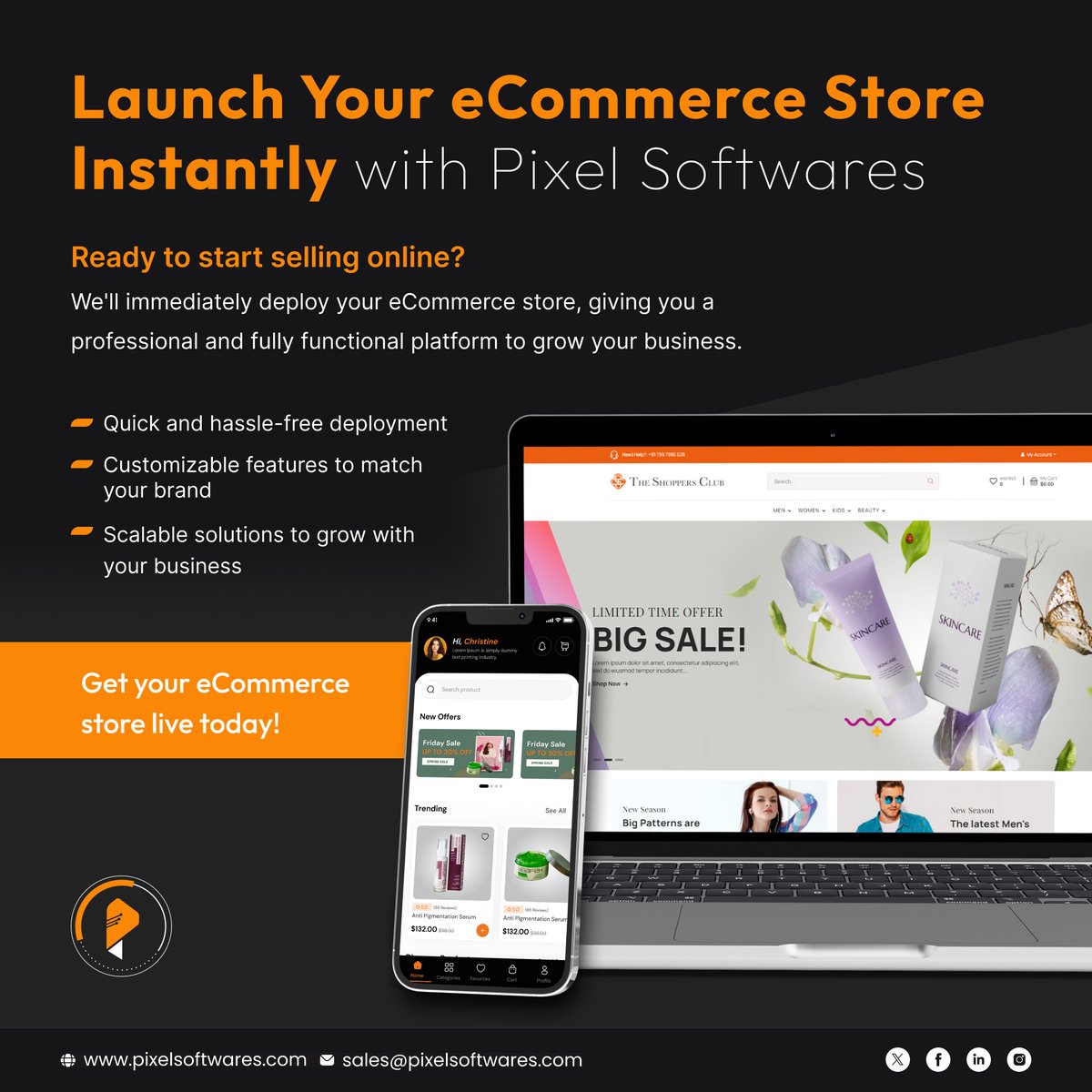 SoftwaresPixel's tweet image. Ready to start selling online?

We’ll immediately deploy your eCommerce store, giving you a professional and fully functional platform to grow your business.

Get your eCommerce store live today!
tinyurl.com/3acbtwjf

#eCommerce #PixelSoftwares #InstantDeployment #OnlineStore