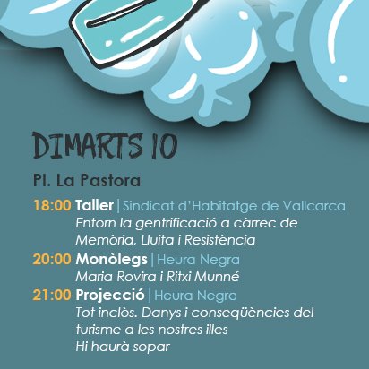Aquest dimarts vine al taller del sindicat <a href="/HabitatgeVKK/">Sindicat d'Habitatge de Vallcarca</a> a les 18h i després a gaudir dels monòlegs i el documental!
😋Hi haurà sopar i crispetes🍿
 
📣També podràs comprar les millors samarretes de la ciutat👕

I si no pots venir recorda que les pots trobar a <a href="/_Aldarull/">Llibreria Aldarull</a> 🫶🏽