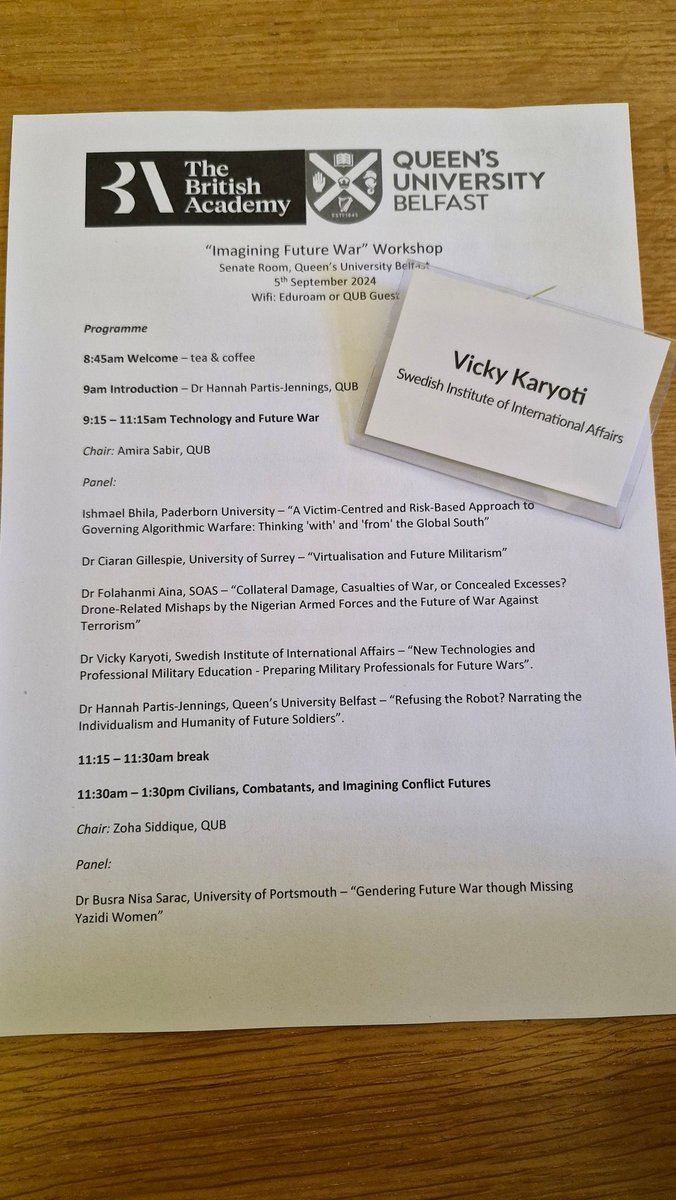 Vicky Karyoti, Dr (@vasilikikaryoti) on Twitter photo At <a href="/Queens_Belfast/">Queen's University</a> for the Imagining Future War workshop. What an exciting lineup of topics to discuss! At <a href="/Queens_Belfast/">Queen's University</a> for the Imagining Future War workshop. What an exciting lineup of topics to discuss!