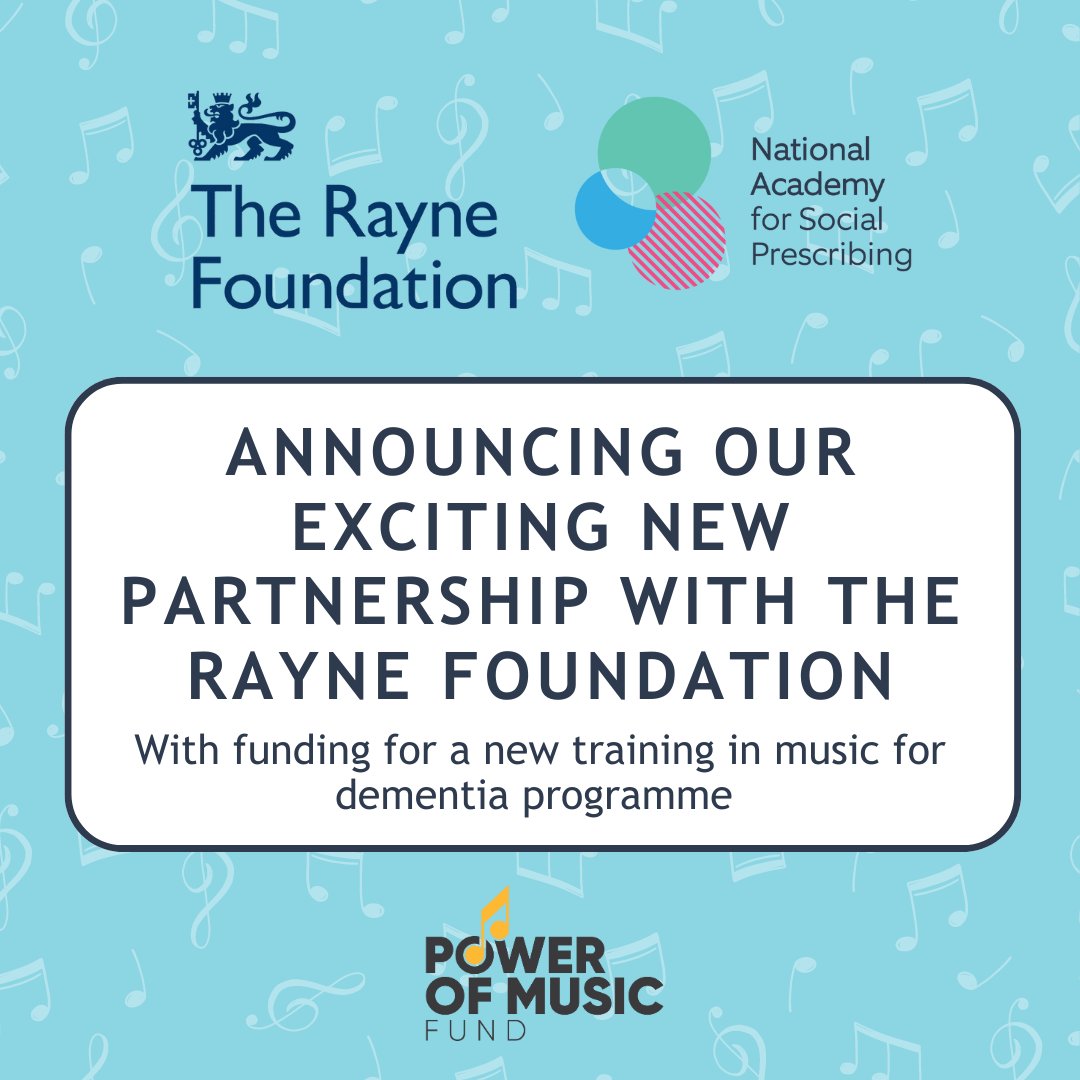 The National Academy for Social Prescribing (@nasptweets) on Twitter photo The <a href="/RayneFoundation/">The Rayne Foundation</a> generously commit £250k towards our #PowerOfMusicFund
A new Centre of Excellence for Training in Music & dementia will develop new models & build on work of music & dementia partners in the UK
Expressions of interest open in Oct: ow.ly/IRFu50Tg6R7
1/3 The <a href="/RayneFoundation/">The Rayne Foundation</a> generously commit £250k towards our #PowerOfMusicFund
A new Centre of Excellence for Training in Music & dementia will develop new models & build on work of music & dementia partners in the UK
Expressions of interest open in Oct: ow.ly/IRFu50Tg6R7
1/3