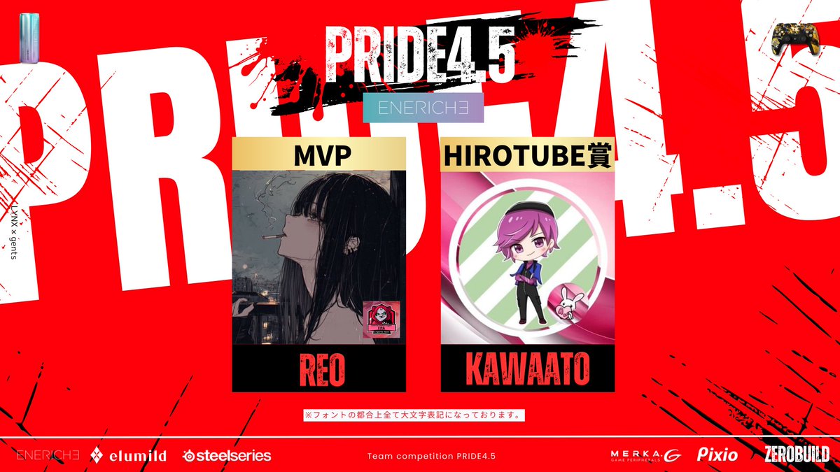 LYNX_e_sports's tweet photo. PRIDE4.5 ZEROBUILD
MVPð
FPA REOéžæ @Reo_FN4
HIROTUBEè³ð
A_α ããããšéžæ @MK_kawaato
REOéžæã«ã¯Pixioæ§ããã²ãŒãã³ã°ã¢ãã¿ãŒãèŽå
ããããšéžæã«ã¯SteelSeriesæ§ãã
Arctis Nova 5ã¯ã€ã€ã¬ã¹ãèŽåããããŸãã
#PRIDE45