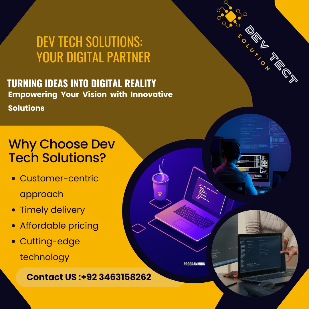 devsolutions_01's tweet image. Dev Tech Solutions: Your Digital Partner
Transforming Ideas into Digital Reality! We make your vision a reality with innovative, tailored solutions.
Why Us? Customer-Centric Timely Delivery Affordable Pricing Cutting-Edge Tech
Let’s build something amazing together