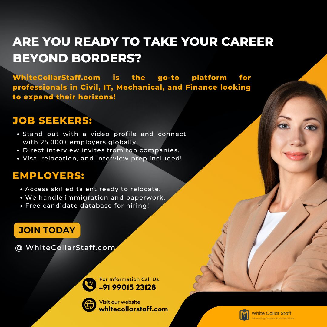 CollarStaff's tweet photo. Are you ready to take your career beyond borders?  https://t.co/m8SMLhrgAH is the go-to platform for professionals in Civil, IT, Mechanical, and Finance looking to expand their horizons!

#GlobalCareers #InternationalTalent #WhiteCollarJobs #VisaSupport #CareerDevelopment https://t.co/bDuSUTrIQr