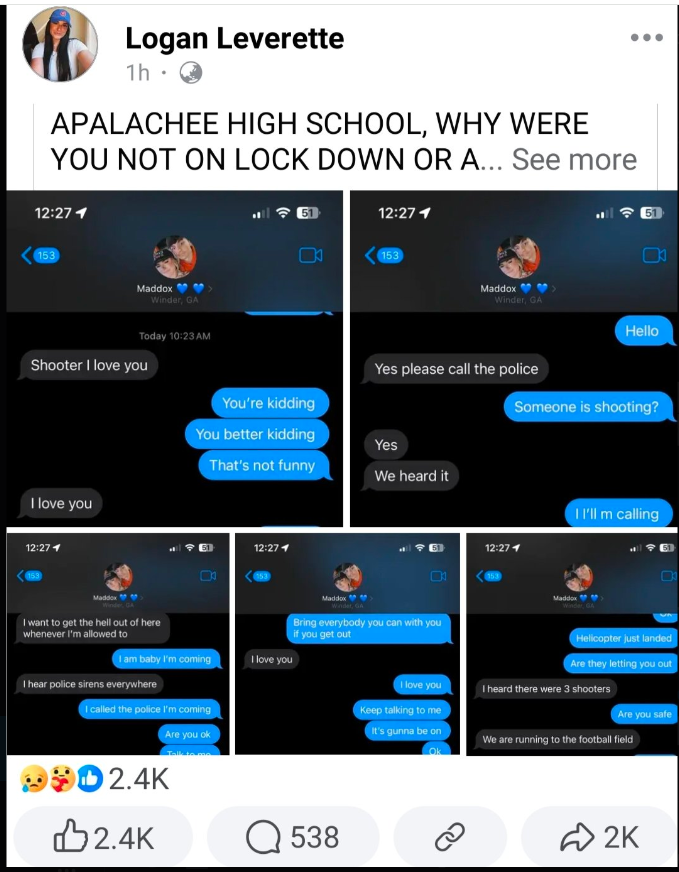 CliffordEd86477's tweet photo. WATCH FULL  As a responsible gun owner, who also taught her children to respect and handle gun properly,  there is NO excuse for #ColtGray's actions.  #GeorgiaSchoolShooting

https://t.co/Q6Pm8ZJ2yT
Apalachee High School shooter, Colt Gray used an AR-15
https://t.co/PABPYg56yM https://t.co/p7JWZcUTr8