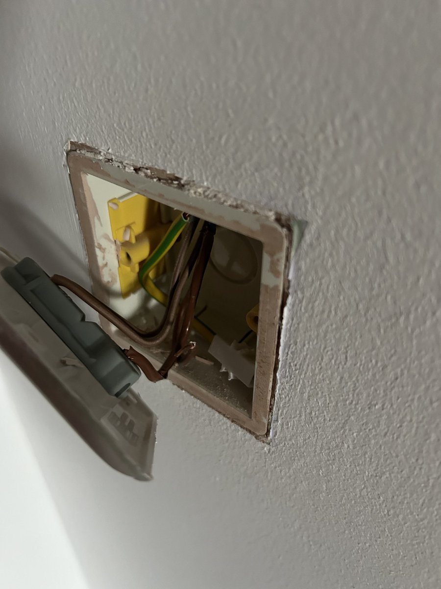 When carrying out EICR work always check behind accessories with this one a loose connection and wire exposed.