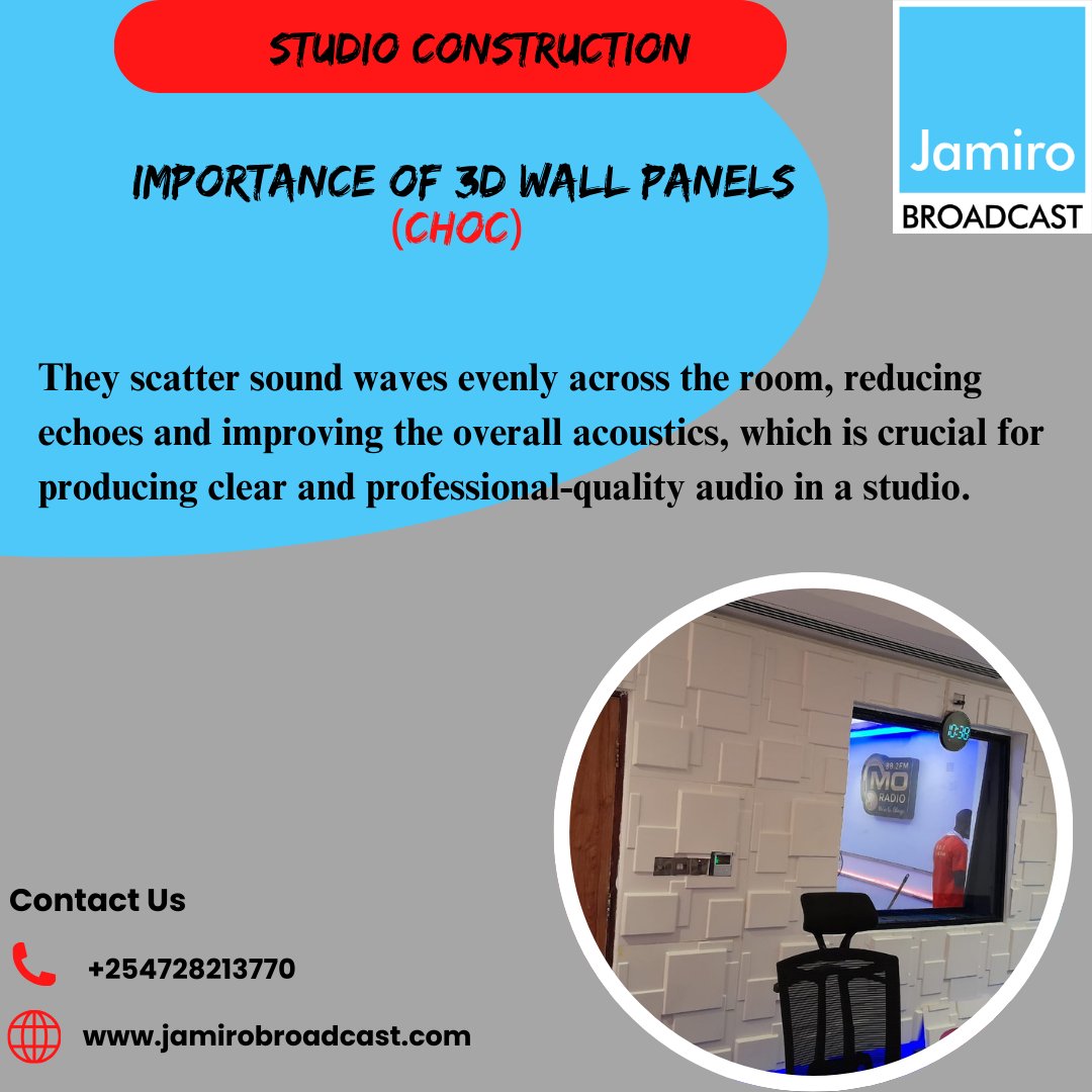 #StudioUpgrade #AcousticTreatment #SoundDiffusion #ChocPanels #BroadcastQuality #StudioDesign #ClearSound #AudioEngineering #JamiroBroadcast"