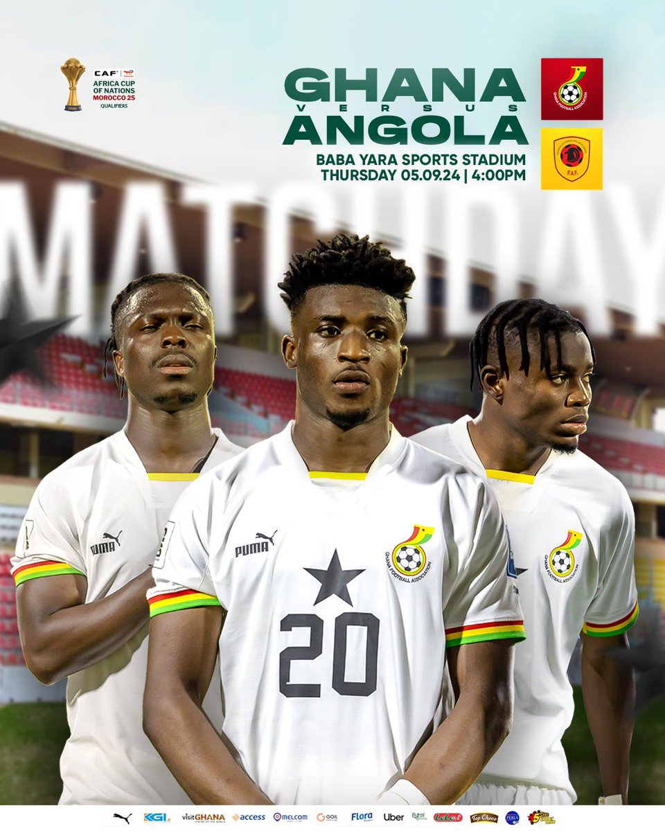 ⚽️Matchday - 2025 AFCON Qualifier! 🫵🏾

🇬🇭 Ghana 🆚 Angola 🇦🇴
📍 Baba Yara Sports Stadium 
⏱️ 4:00 PM

See you at the stadium 🏟️ 

#BlackStars | #AFCON2025Q