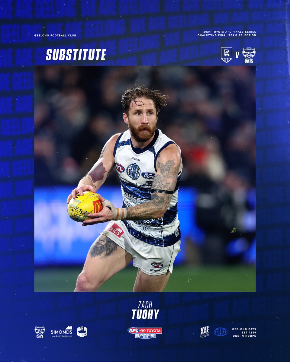 Oisin Mullin comes into tonight's team for Tom Stewart (Illness). 

Zach Tuohy will be our sub. 

#WeAreGeelong