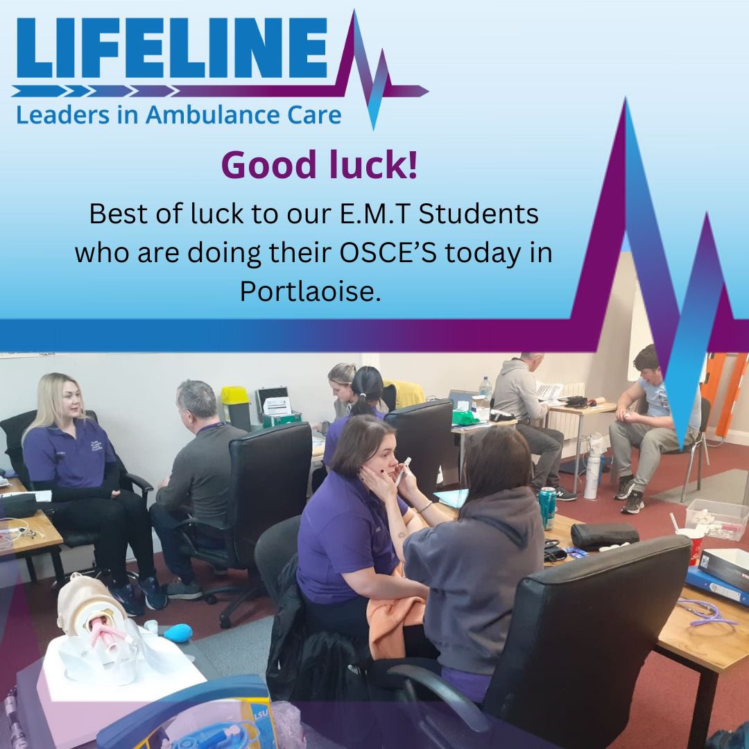 Wishing all of our E.M.T students who are sitting their OSCEs in Portlaoise today the very best of luck! The future is bright with our up and coming E.M.Ts #LeadersInAmbulanceCare #🚑🩺