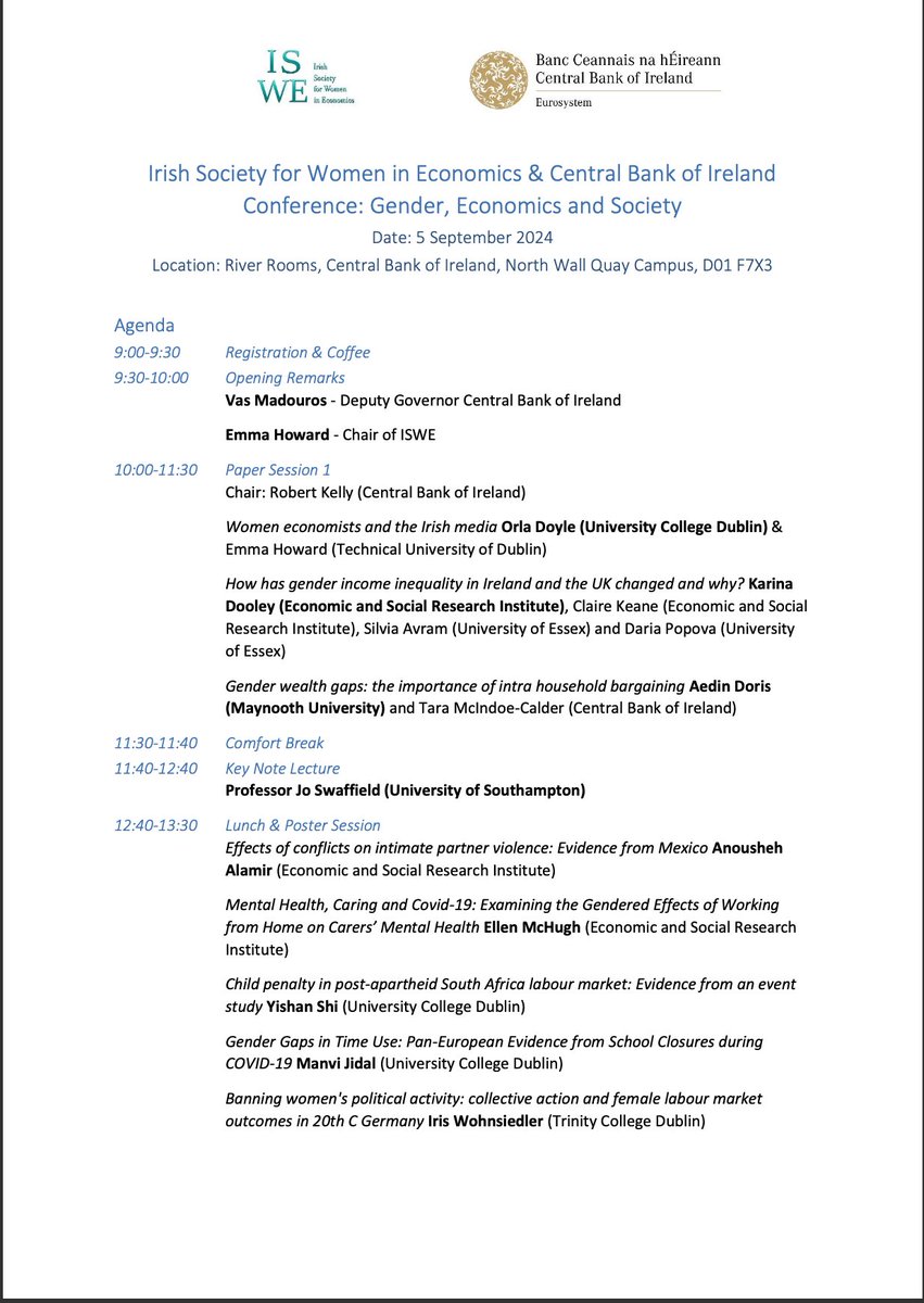 TCD Economics (@tcdeconomics) on Twitter photo The <a href="/ISWEconomics/">Irish Society for Women in Economics (ISWE)</a> conference on 'Gender, Economics & Society' takes place today in the <a href="/centralbank_ie/">Central Bank of Ireland</a>. Prof <a href="/Carol_Newman/">Carol Newman</a> will be part of the Policy Panel & <a href="/MartinaZanella7/">Martina Zanella</a> and our PhD student Iris Wohnsiedler will also present their work. An exciting day ahead! 💡
<a href="/TCD_SSP/">TCD Social Sciences & Philosophy</a> The <a href="/ISWEconomics/">Irish Society for Women in Economics (ISWE)</a> conference on 'Gender, Economics & Society' takes place today in the <a href="/centralbank_ie/">Central Bank of Ireland</a>. Prof <a href="/Carol_Newman/">Carol Newman</a> will be part of the Policy Panel & <a href="/MartinaZanella7/">Martina Zanella</a> and our PhD student Iris Wohnsiedler will also present their work. An exciting day ahead! 💡
<a href="/TCD_SSP/">TCD Social Sciences & Philosophy</a>