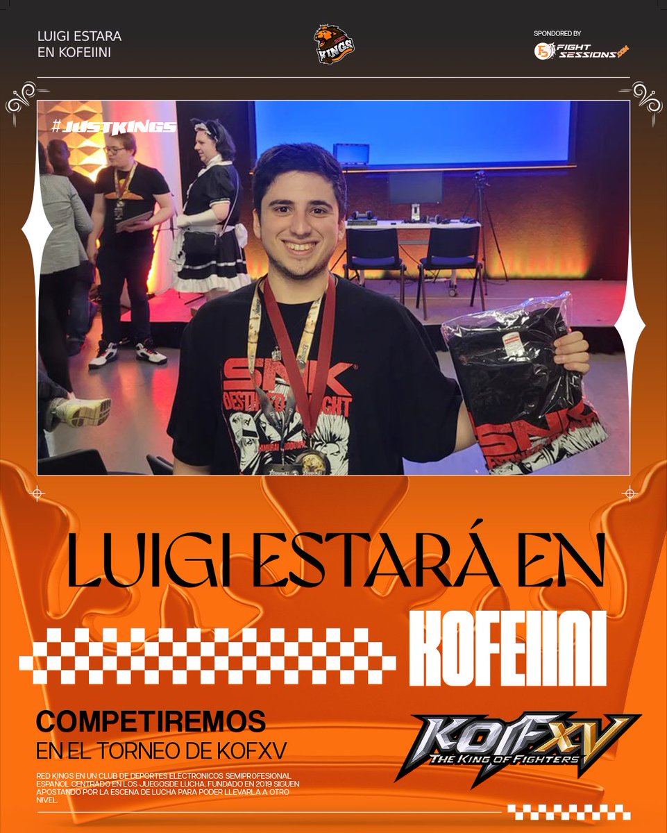 RedKings_FG's tweet photo. 🏆 #KOFEIINI 🏆
¡Prepárense para la acción! 🎮🎮
Mañana, @LuigiRosales84 estará compitiendo en el torneo organizado por @UmiThePenguin y buscará alzarse con la victoria. 🏆🔥
🕖7PM CEST
📺https://t.co/kwxrg0RpXx
¡No os lo perdáis! 💪
#JUSTKINGS 👑🦁 https://t.co/qs2L4TQFrw
