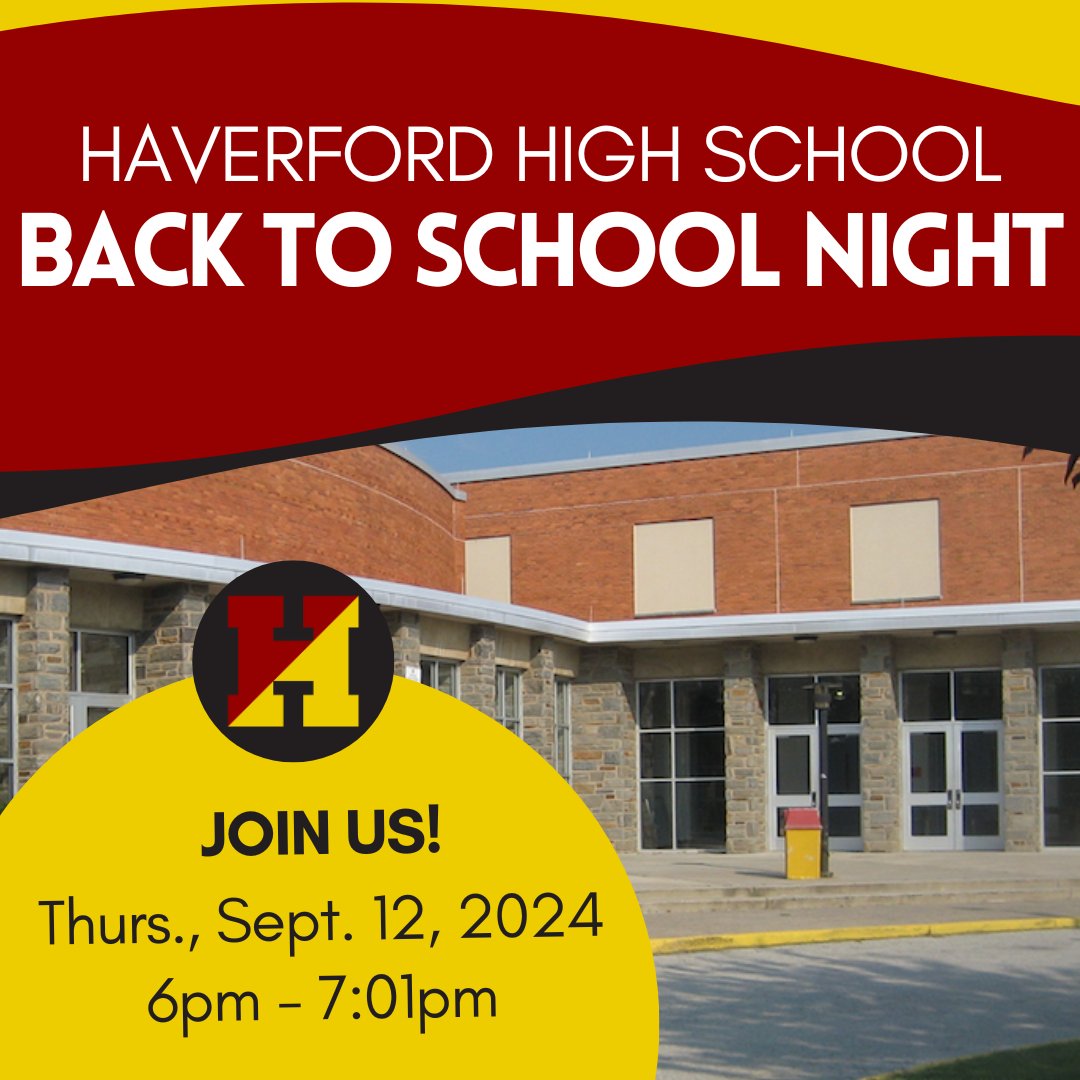 Haverford HS (@haverford_hs) on Twitter photo Join us for Back to School Night at HHS next Thursday, September 12th from 6:00-7:01pm! We hope to see you there. <a href="/haverfordsd/">Haverford SD</a> #GoFords #HaverfordHS Join us for Back to School Night at HHS next Thursday, September 12th from 6:00-7:01pm! We hope to see you there. <a href="/haverfordsd/">Haverford SD</a> #GoFords #HaverfordHS