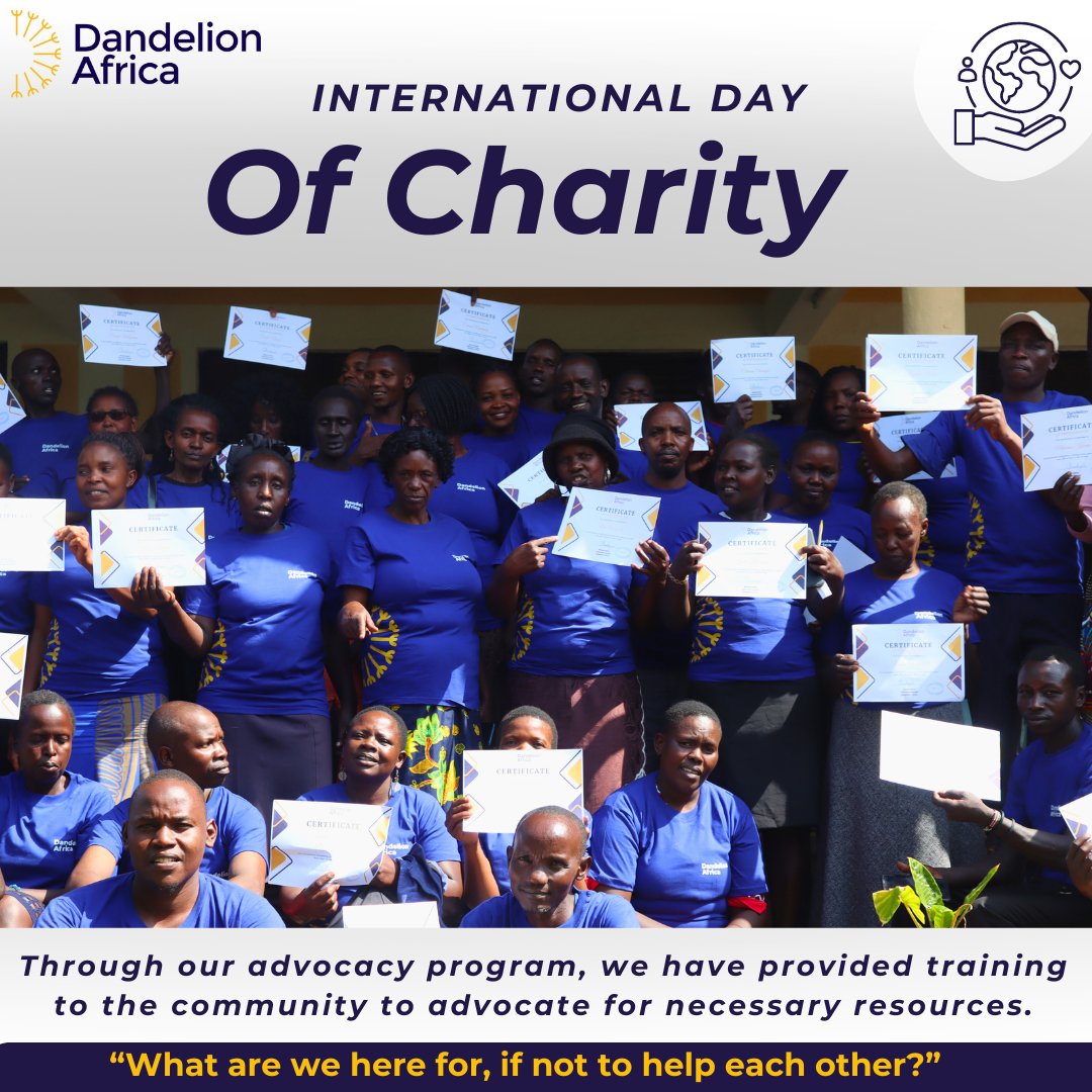 Today, on #WorldCharityDay, we celebrate the spirit of giving that unites us all. 
A heartfelt thank you to everyone who has supported us on this journey—your generosity is transforming lives and making a real impact. 
#DandelionAfrica #EmpowerCommunities #WorldCharityDay