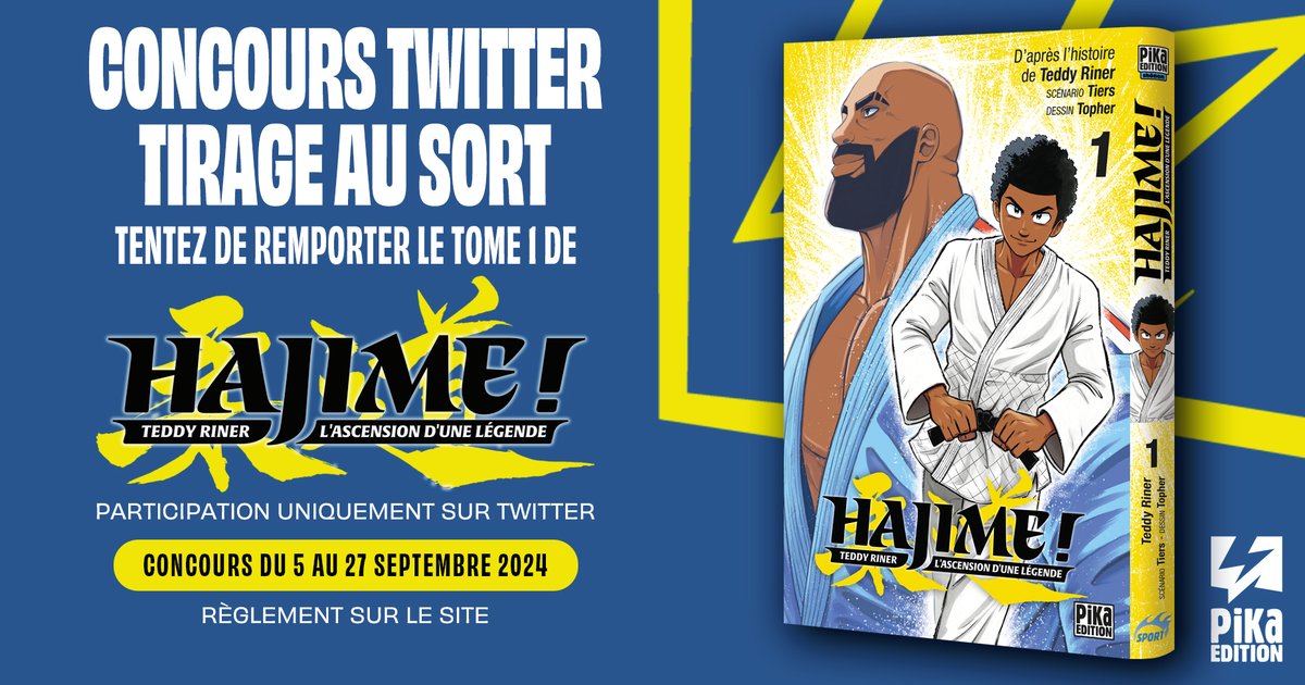 pikaedition's tweet image. [CONCOURS]     
⭐️À l'occasion de la sortie du tome 1 de "Hajime !" en librairie le 18 septembre, tentez d'en remporter un exemplaire  !⭐️
Pour participer:     
1⃣ Abonnez-vous à @pikaedition 📷 
2⃣ Likez et repostez ce post🔁

Bonne chance à tous !