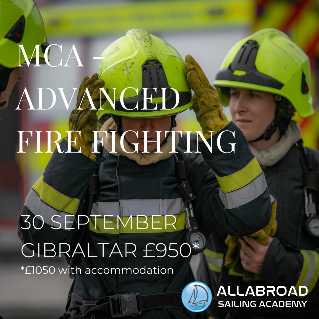 AllabroadSail's tweet photo. Join us for this MCA approved Advanced Fire Fighting course - 30 September in Gibraltar. 

Focusing on intensive fire fighting, command and control. Extensive live fire training exercises, covering casualty evacuation, detailed rescue techniques and strategic searches. https://t.co/7skB7alQMC