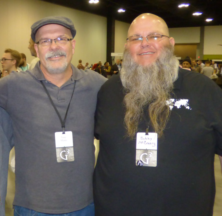Chuck__ONeal's tweet image. #MikeReid&apos;s evangelist/cult recruiter #TonyMiano with #JoshBuice&apos;s staff evangelist (Tony&apos;s best friend) #BobbyMcCreery sporting their #G3Conference badges proudly.