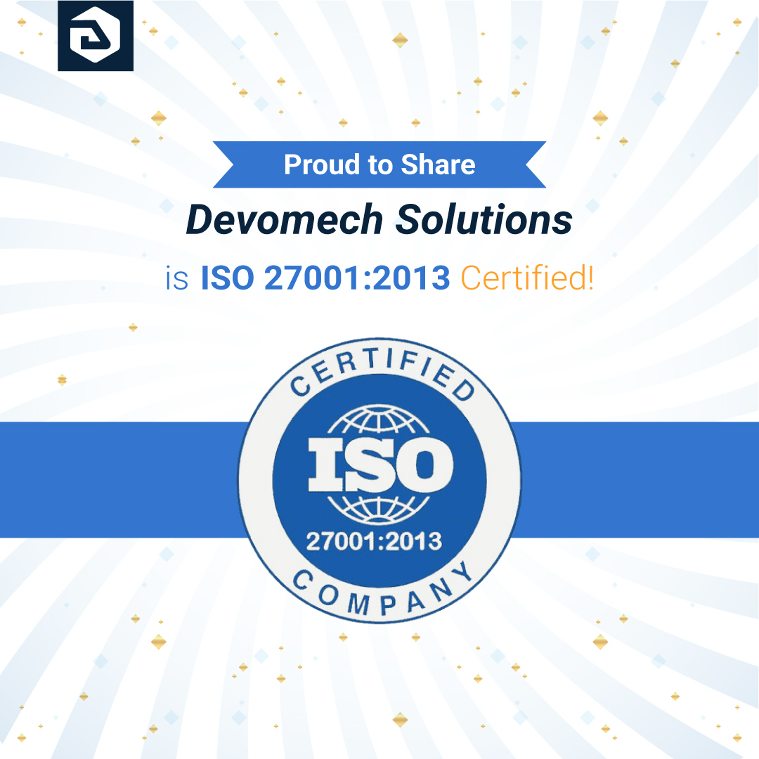 devomech's tweet image. We are proud to share that Devomech Solutions has maintained ISO 27001:2013 certification, a standard we’ve upheld for years. ISO 27001:2013 backs our dedication to safeguarding information security that your data is protected. 
#ISOCertified  #ISO27001  #devomechsolutions  #data