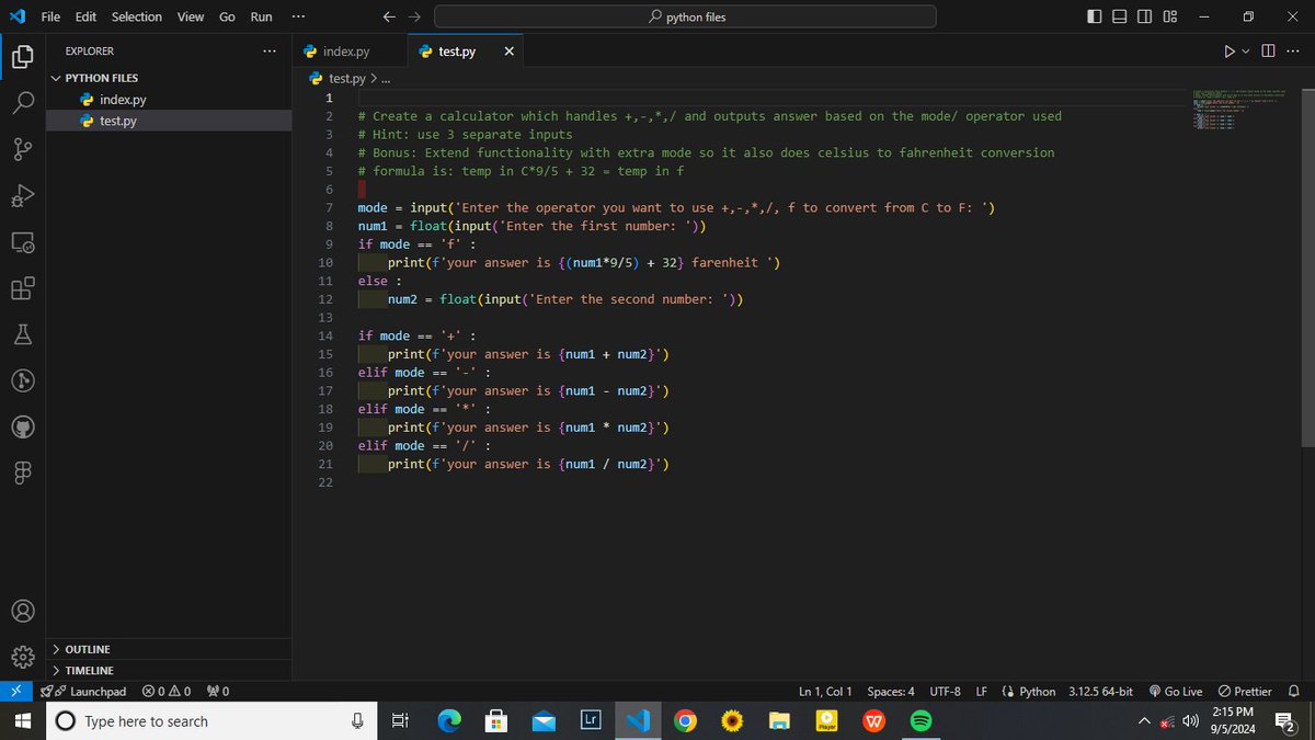 peteradejimi's tweet image. #30DaysOfCodingChallenge 
Day 5: Learned about Functions and conditionals in python 
If,else and elif
Was able to create a simple calculator that perform arithmetic operations based on the operator given