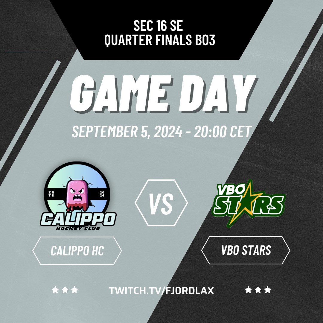 CalippoHC's tweet image. !GAME DAY!

BEST OF 3 - QUARTER FINALS

🏒 Calippo HC vs. @VBOStars 
🕗 20:00 CET

Follow our games at: twitch.tv/fj0rdlax