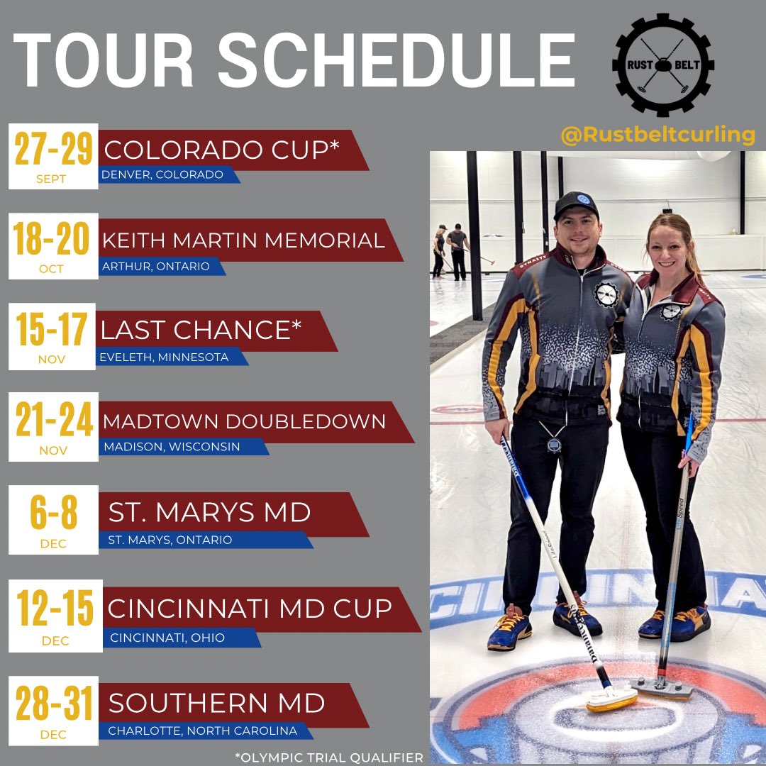 RustBeltCurling's tweet photo. ⚙️🥌SCHEDULE DROP⚙️🥌

Here’s where you can find us this season! We’re excited to get started 💪🏼 https://t.co/KzzMhz6AMc