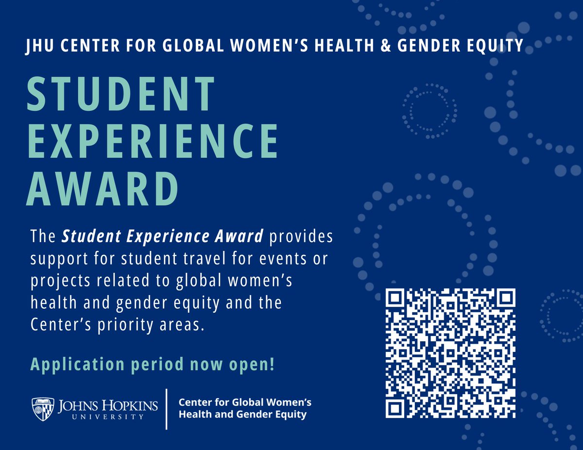 Calling all <a href="/JohnsHopkins/">Johns Hopkins University</a> <a href="/JohnsHopkinsSPH/">Johns Hopkins Bloomberg School of Public Health</a> students training in #GlobalHealth #WomensHealth #GenderEquity! Elevate your journey with our Student Experience Award: awards of $500-$1000 to advance global women’s health &amp; gender equity.

Learn more &amp; apply! bit.ly/47gEIFq