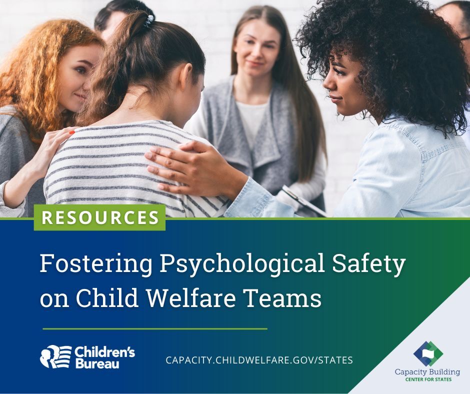 For #ChildWelfareWorkforceDevelopmentMonth, check out our Fostering Psychological Safety on Child Welfare Teams resources to learn more about psychological safety, what it is, and how to improve it among your workforce: buff.ly/49zae21