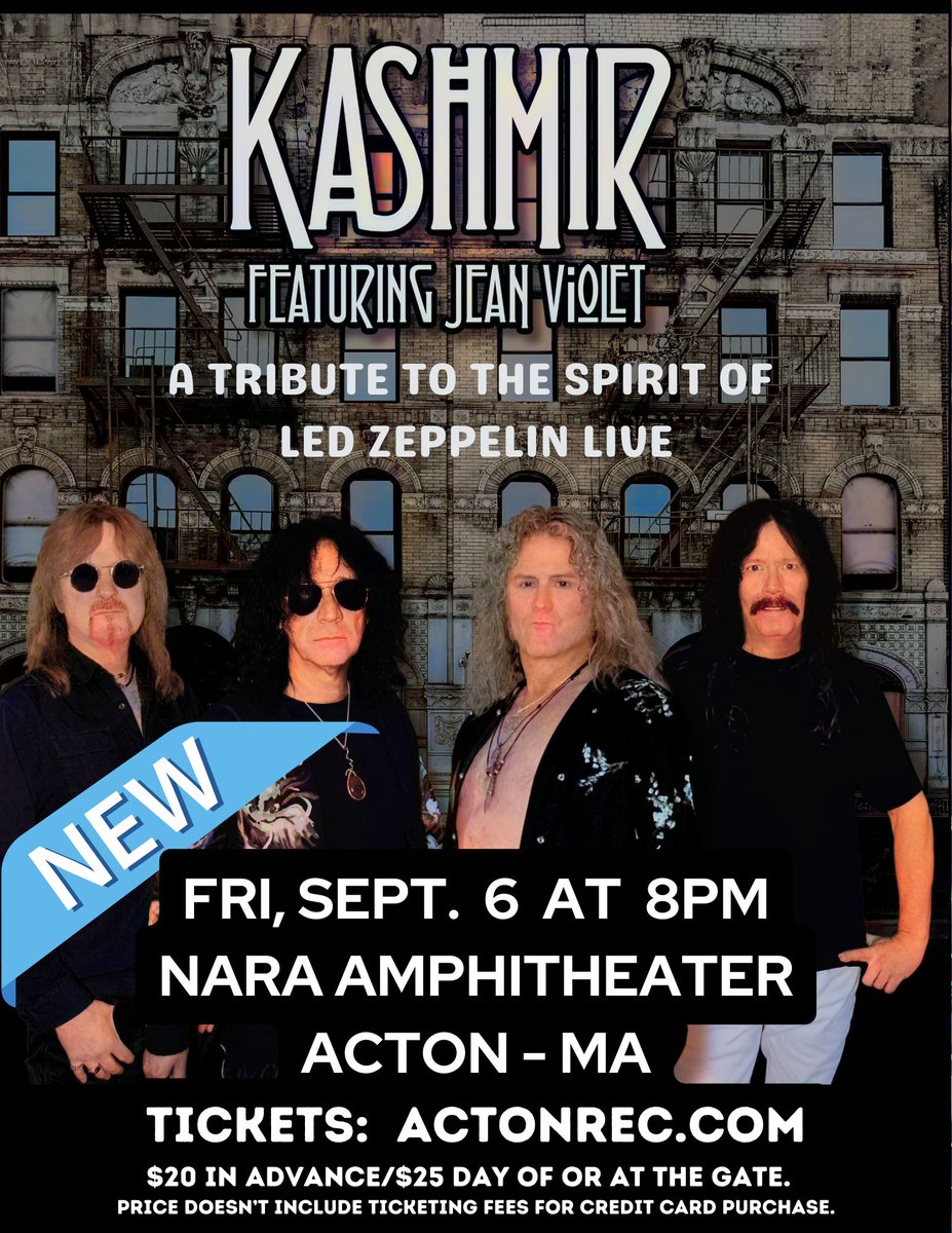 HomeinMetrowest's tweet image. Join Acton Recreation this Friday 9/6 (new date) for the final Acton summer concert Kashmir-Led Zeppelin Tribute🎤🎸👨‍🎤 @ NARA Park in Acton.
More details + buy tickets online at acton-ma.gov/306/Concerts-a…
Tickets at the gate beginning at 7pm!
#ActonMA #actonrecreation #naraparkacton
