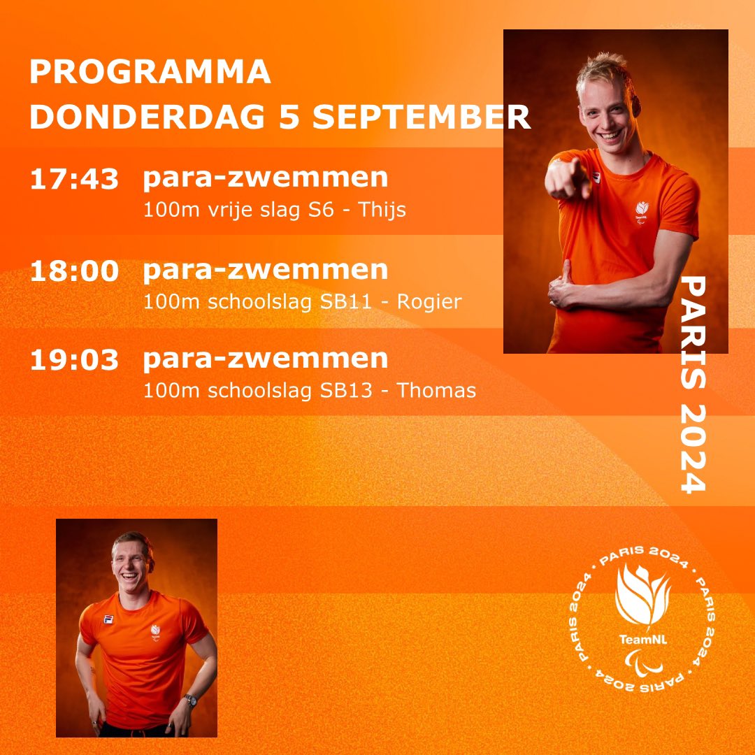 Drie finales vanavond!🤩

👉Kijk mee via YouTube <a href="/Paralympics/">Paralympic Games</a> 

#TeamNLparazwemmen #Paris2024 #SamenSterker