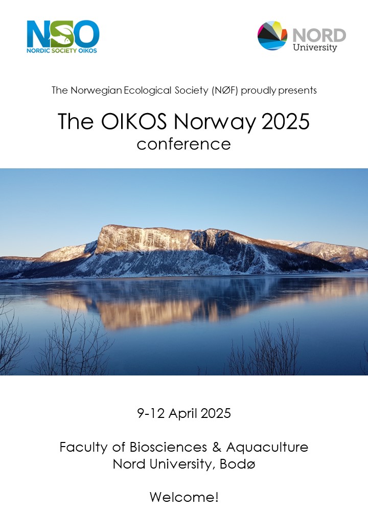 JoostRaeymkrs's tweet image. Save the date! We are pleased to announce that OIKOS Norway 2025, the national conference of the Norwegian Ecological Society (NØF), will be held on 9-12 April 2025 at Nord University in Bodø. Info and call for workshops below. Looking forward to meet everyone in Bodø!