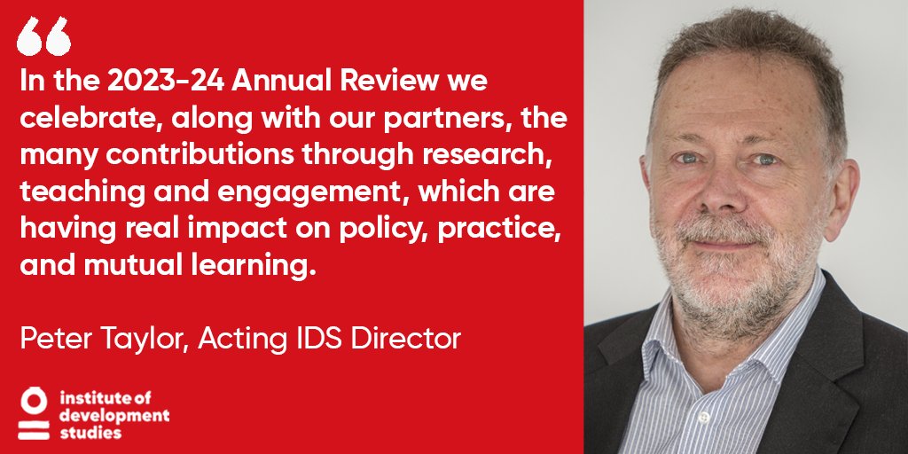 Institute of Development Studies (@ids_uk) on Twitter photo IDS Acting Director Peter Taylor <a href="/ptaylor_ottawa/">Peter Taylor</a>
introduces our Annual Review 2023-24:
"In our Annual Review we celebrate the many achievements that show how our contributions through research, teaching and engagement are having real impact.ā
pulse.pulse.ly/gu2k5dsam9 IDS Acting Director Peter Taylor <a href="/ptaylor_ottawa/">Peter Taylor</a>
introduces our Annual Review 2023-24:
"In our Annual Review we celebrate the many achievements that show how our contributions through research, teaching and engagement are having real impact.ā
pulse.pulse.ly/gu2k5dsam9