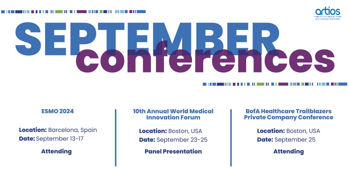 We are excited to kick off the Autumn conference season this month!

If you attend any of these conferences and would like to learn more about our work developing DDR drugs that can impact patients with hard-to-treat solid tumors, please contact us.

#Biotech #ESMO2024 #WMIF2024
