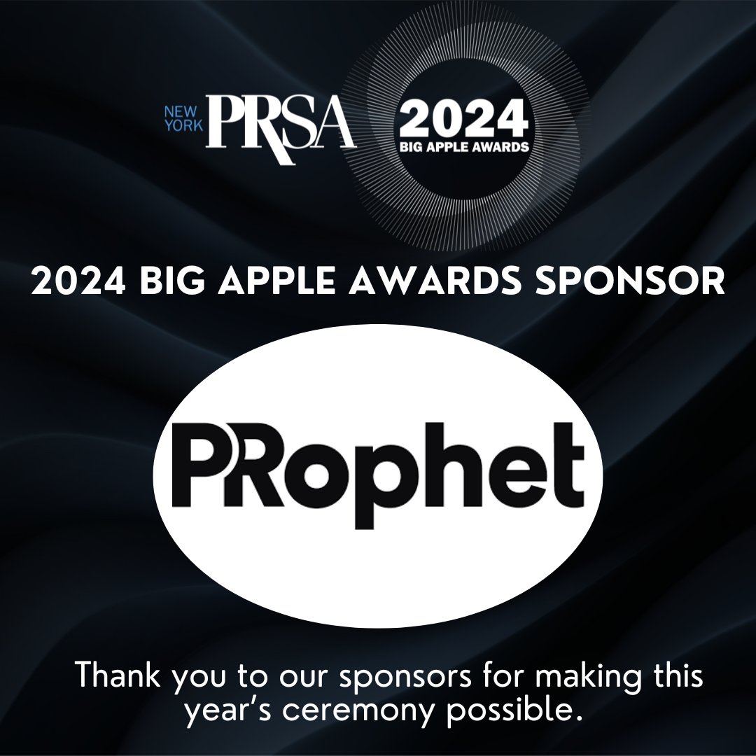 PRSA-NY extends our gratitude to PRophet for sponsoring the #2024BigAppleAwards.

PRophet is the first-ever generative and predictive AI SaaS platform designed by and for the PR community. 

Learn more at prprophet.ai