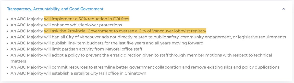 Hey ABC Majority Council, 
you’ve had almost 2 years…

When are you going to follow through on your election promises about
- a lobbyist registry for the City?
- a 50% reduction in FOI fees?

<a href="/Vote4ABC/">ABC Vancouver</a>