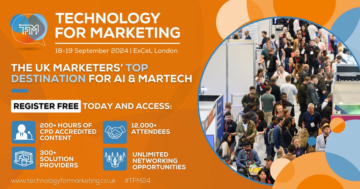 SpotlerUK (@spotleruk) on Twitter photo Only 2 weeks to go until Technology for Marketing 2024!
Join us at <a href="/tfm_event/">Technology for Marketing</a>, 18-19 September, ExCel London!
🎟 It’s FREE to attend for in-house marketers
🎤 12 content theatres
🎯300+ exhibitors
🗣 Network with the whole industry.
#tfm24 #technologyformarketing #marketing Only 2 weeks to go until Technology for Marketing 2024!
Join us at <a href="/tfm_event/">Technology for Marketing</a>, 18-19 September, ExCel London!
🎟 It’s FREE to attend for in-house marketers
🎤 12 content theatres
🎯300+ exhibitors
🗣 Network with the whole industry.
#tfm24 #technologyformarketing #marketing