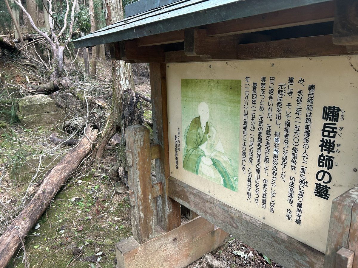 akitakatahaku's tweet photo. 先日の動画配信でお伝えしたとおり、毛利元就の禅の師で洞春寺開祖、嘯岳鼎虎の宝篋印塔が倒木により損傷しました。
元就墓所のすぐ上で、台風に伴う雨の影響と思われます。6月の元就墓所の灯籠被害に続いての損傷で、地元として大変ショックを受けています。
参拝の際は倒木にご注意を！

#安芸高田市 https://t.co/yyMKFd8VF5